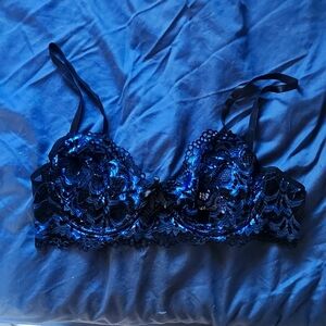 Knotty Knickers, M, black and blue lace underwire